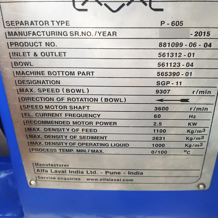 Alfa Laval separator P-605